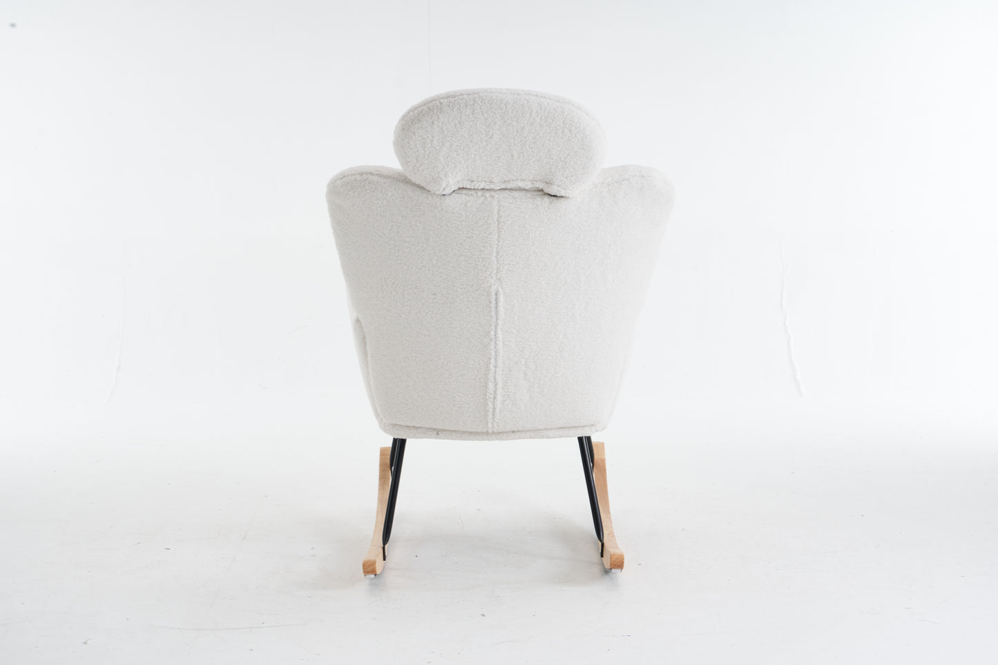 055-Teddy Fabric Upholstered Nursery Rocking Glider Chair Modern Accent Armchair Padded Seat with High Backrest and Pillow for Living Room Bedroom (Ivory)
