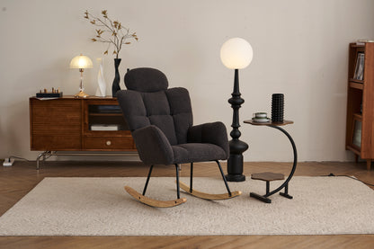 055-Teddy Fabric Upholstered Nursery Rocking Glider Chair Modern Accent Armchair Padded Seat with High Backrest and Pillow for Living Room Bedroom (Dark Gray)