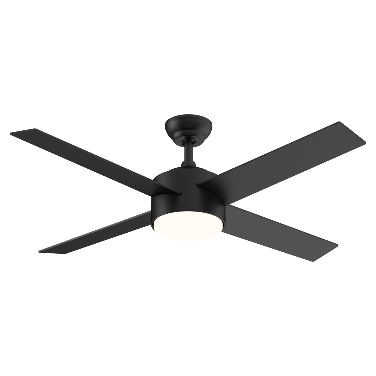 52" Integrated LED Light Matte Black Blade Ceiling Fan with Remote Control with 4 blades