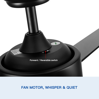 52" Integrated LED Light Matte Black Blade Ceiling Fan with Remote Control with 4 blades