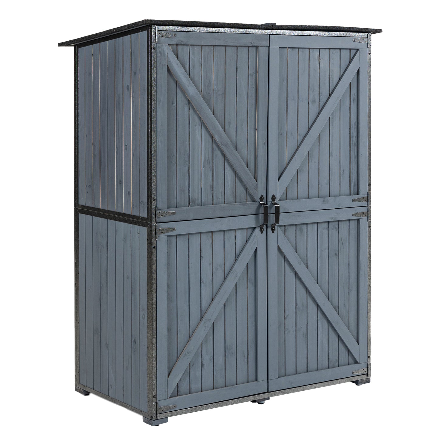 Outdoor Storage Cabinet 55.1"L X 29.1"W X 68.9"H, Garden Shed Tool Shed with Metal Frame Structure for Backyard Garden Patio Lawn (Blue Gray)