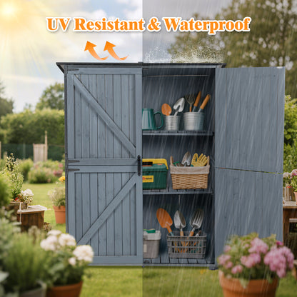 Outdoor Storage Cabinet 55.1"L X 29.1"W X 68.9"H, Garden Shed Tool Shed with Metal Frame Structure for Backyard Garden Patio Lawn (Blue Gray)