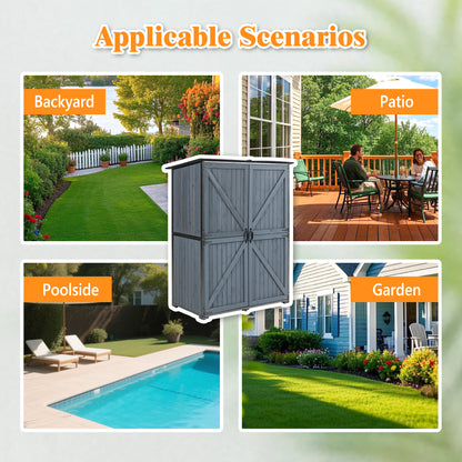 Outdoor Storage Cabinet 55.1"L X 29.1"W X 68.9"H, Garden Shed Tool Shed with Metal Frame Structure for Backyard Garden Patio Lawn (Blue Gray)