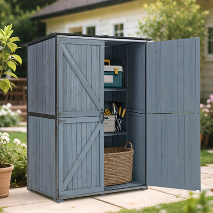 Outdoor Storage Cabinet 55.1"L X 29.1"W X 68.9"H, Garden Shed Tool Shed with Metal Frame Structure for Backyard Garden Patio Lawn (Blue Gray)