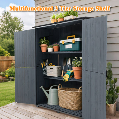 Outdoor Storage Cabinet 55.1"L X 29.1"W X 68.9"H, Garden Shed Tool Shed with Metal Frame Structure for Backyard Garden Patio Lawn (Blue Gray)