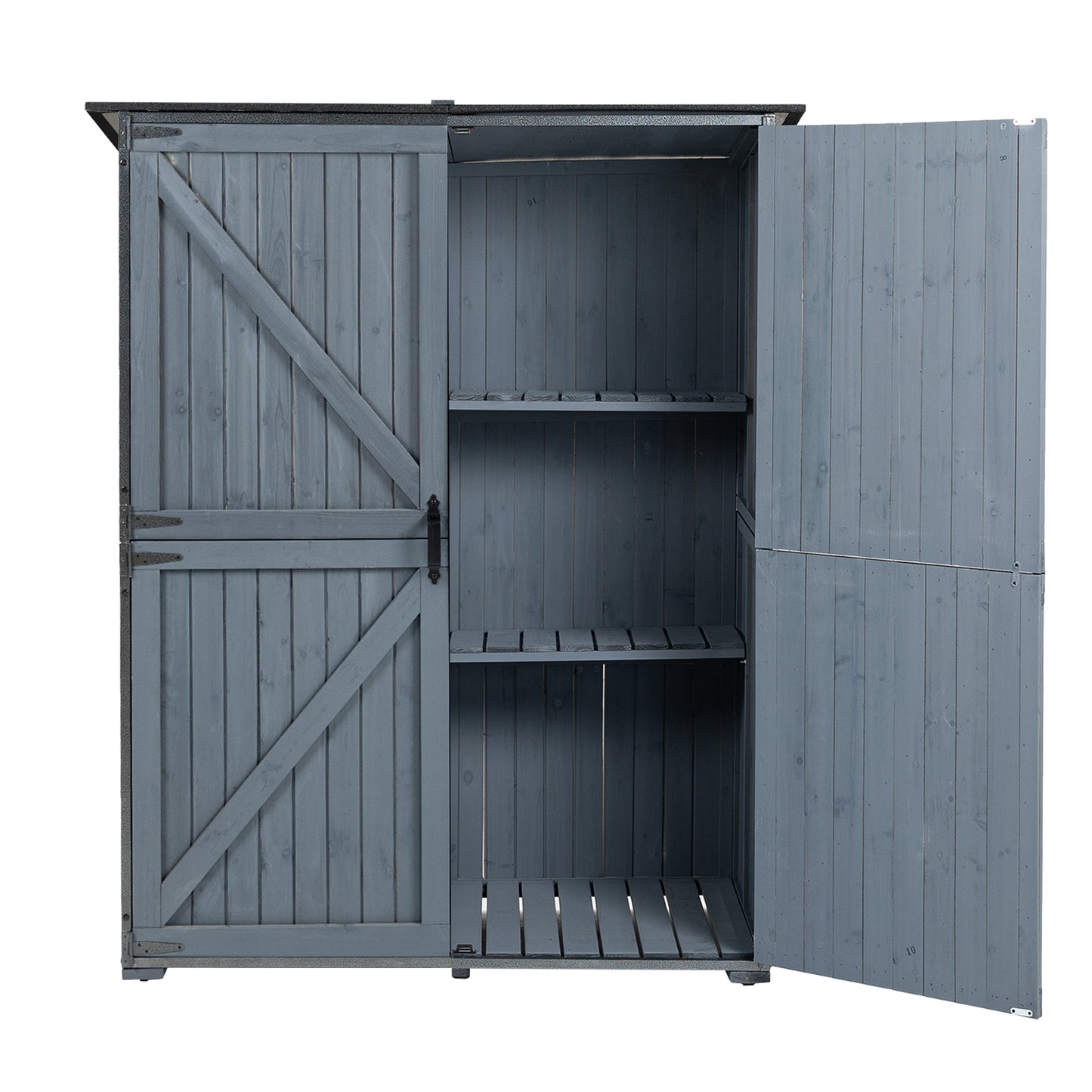 Outdoor Storage Cabinet 55.1"L X 29.1"W X 68.9"H, Garden Shed Tool Shed with Metal Frame Structure for Backyard Garden Patio Lawn (Blue Gray)