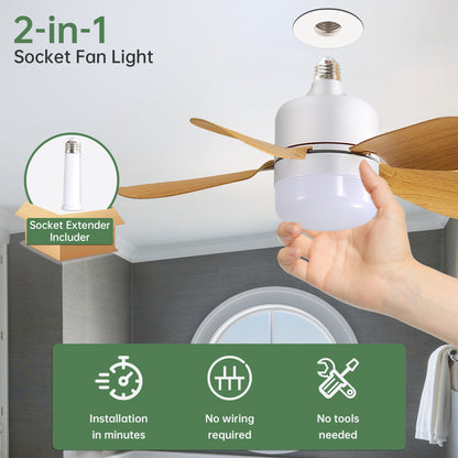 16 Inch Socket Ceiling Fans with Dimmable LED Light 2 in 1 Screw Small Ceiling Fan