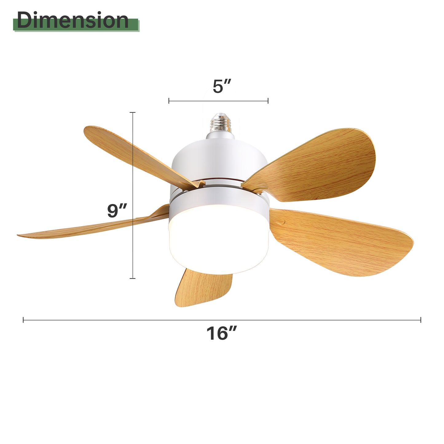 16 Inch Socket Ceiling Fans with Dimmable LED Light 2 in 1 Screw Small Ceiling Fan