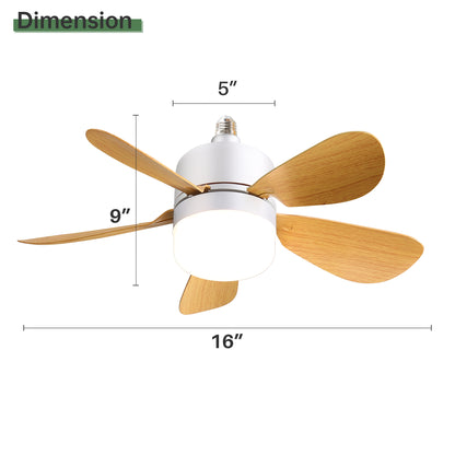 16 Inch Socket Ceiling Fans with Dimmable LED Light 2 in 1 Screw Small Ceiling Fan