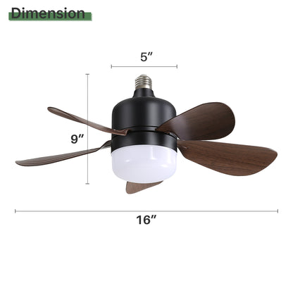 16 Inch Socket Fan Light Ceiling Fans with 3 Lighting Color and Remote E26 Screw in Ceiling Fan
