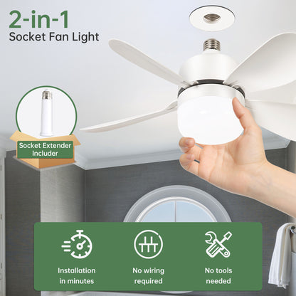 16 Inch Socket Fan Light Ceiling Fans with Remote Screw in Ceiling Fan DC Motor Noiseless 3 Wind Speed