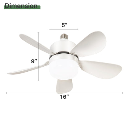 16 Inch Socket Fan Light Ceiling Fans with Remote Screw in Ceiling Fan DC Motor Noiseless 3 Wind Speed