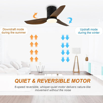 40-inch Ceiling Fan with LED Light and Remote Control, 6-Speed Modes, 2 Rotating Modes, Timer