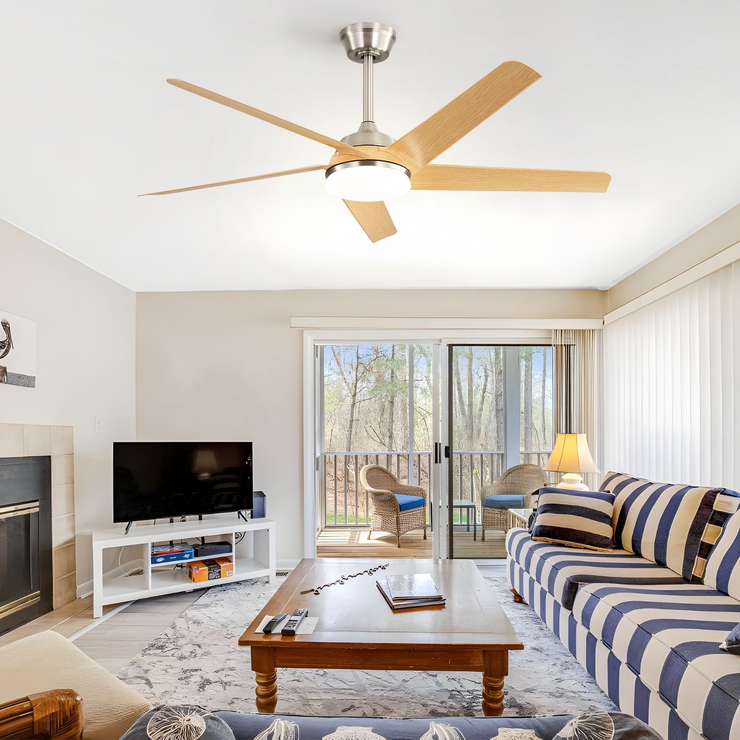 52 Inch Modern Ceiling Fan with Dimmable LED Light and Remote Control 5 ABS Blades 3 Color Tempearture