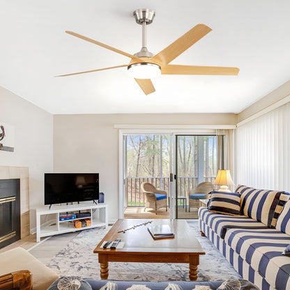 52 Inch Modern Ceiling Fan with Dimmable LED Light and Remote Control 5 ABS Blades 3 Color Tempearture