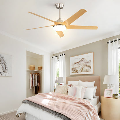 52 Inch Modern Ceiling Fan with Dimmable LED Light and Remote Control 5 ABS Blades 3 Color Tempearture