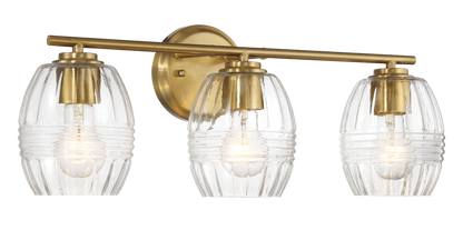 Luster Three Lights Vanity With Clear Glass for Bathrooms above Mirror Wall Lamp - Satin Brass