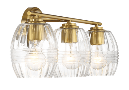 Luster Three Lights Vanity With Clear Glass for Bathrooms above Mirror Wall Lamp - Satin Brass