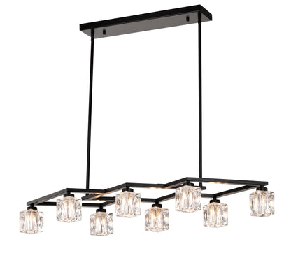 Matte Black Crystal Chandelier for Dining Room, 8-Light Kitchen Chandelier Light Fixture Modern Metal Industrial Chandeliers for Farmhouse Entryway Living Room (8*G9 Bulbs Included)