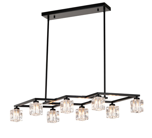 Matte Black Crystal Chandelier for Dining Room, 8-Light Kitchen Chandelier Light Fixture Modern Metal Industrial Chandeliers for Farmhouse Entryway Living Room (8*G9 Bulbs Included)