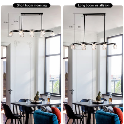 Matte Black Crystal Chandelier for Dining Room, 8-Light Kitchen Chandelier Light Fixture Modern Metal Industrial Chandeliers for Farmhouse Entryway Living Room (8*G9 Bulbs Included)