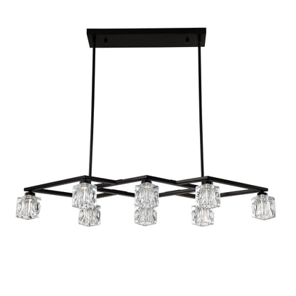 Matte Black Crystal Chandelier for Dining Room, 8-Light Kitchen Chandelier Light Fixture Modern Metal Industrial Chandeliers for Farmhouse Entryway Living Room (8*G9 Bulbs Included)