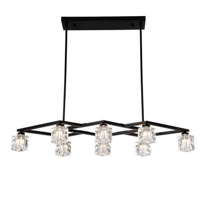 Matte Black Crystal Chandelier for Dining Room, 8-Light Kitchen Chandelier Light Fixture Modern Metal Industrial Chandeliers for Farmhouse Entryway Living Room (8*G9 Bulbs Included)