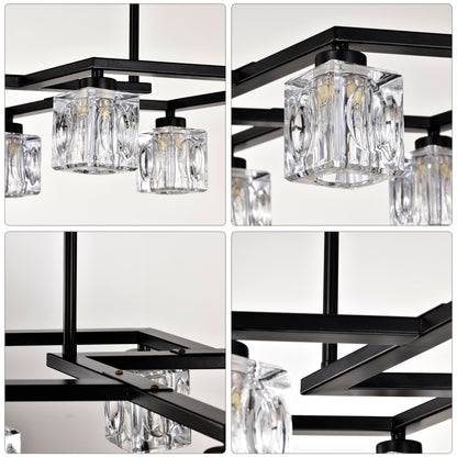 Matte Black Crystal Chandelier for Dining Room, 8-Light Kitchen Chandelier Light Fixture Modern Metal Industrial Chandeliers for Farmhouse Entryway Living Room (8*G9 Bulbs Included)