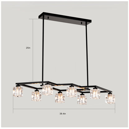Matte Black Crystal Chandelier for Dining Room, 8-Light Kitchen Chandelier Light Fixture Modern Metal Industrial Chandeliers for Farmhouse Entryway Living Room (8*G9 Bulbs Included)