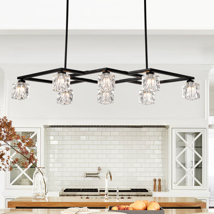 Matte Black Crystal Chandelier for Dining Room, 8-Light Kitchen Chandelier Light Fixture Modern Metal Industrial Chandeliers for Farmhouse Entryway Living Room (8*G9 Bulbs Included)