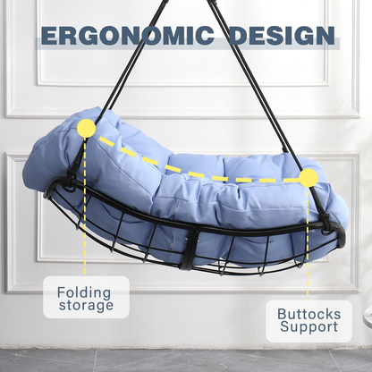 Hammock Chair Swing with Cushion - Outdoor Indoor Hanging Hammock Chair for Patio, Porch, Bedroom, Garden, Courtyard, Balcony - Sturdy Steel Bar with Anti-Slip Safety Rings, BLUE