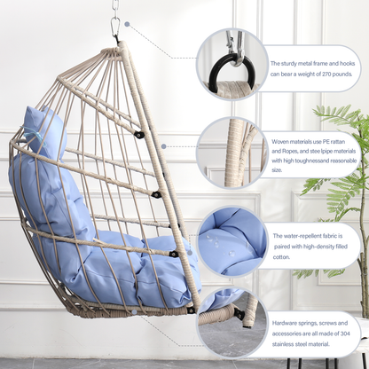 Outdoor garden rattan egg swing chair hanging chair PE hanging chair blue