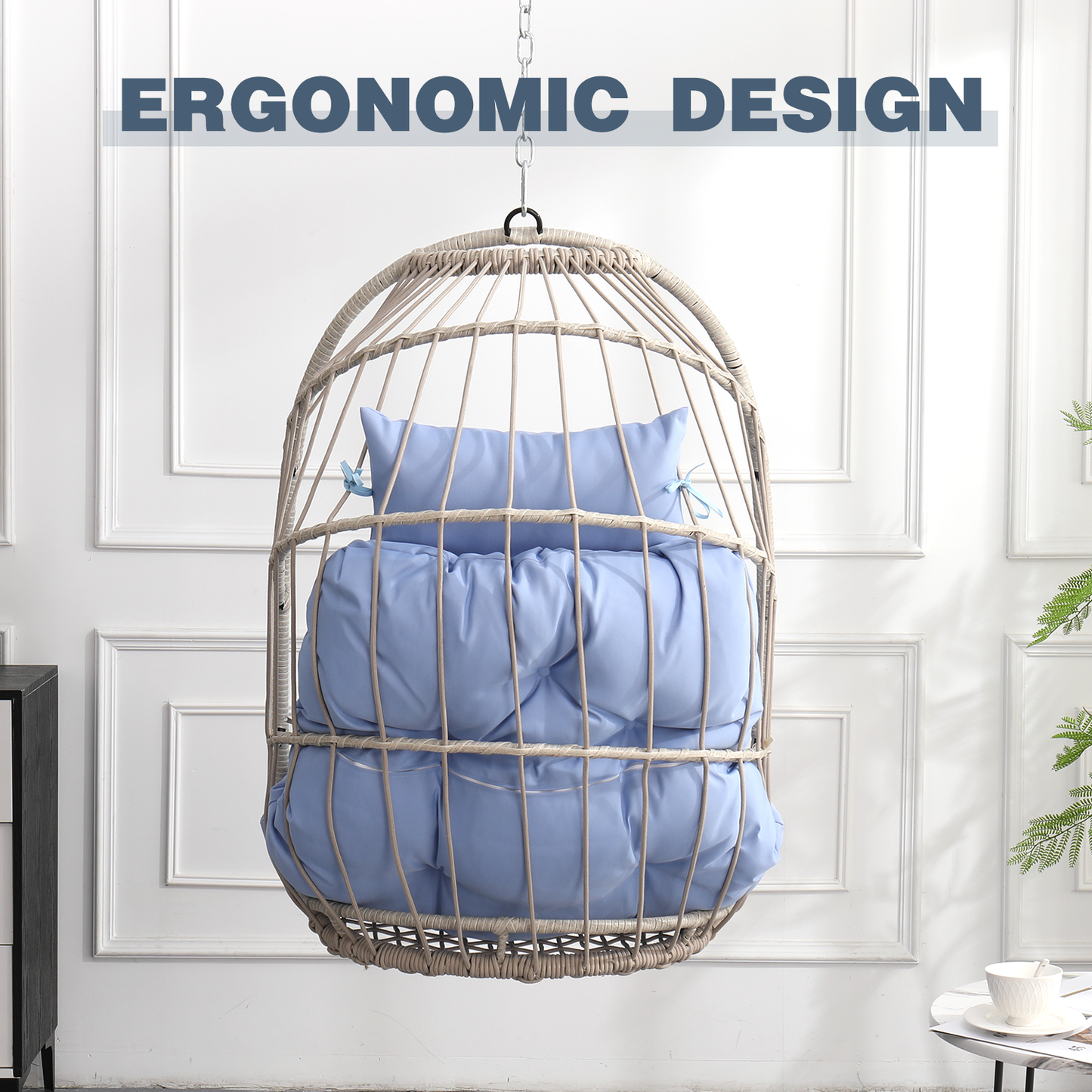 Outdoor garden rattan egg swing chair hanging chair PE hanging chair blue