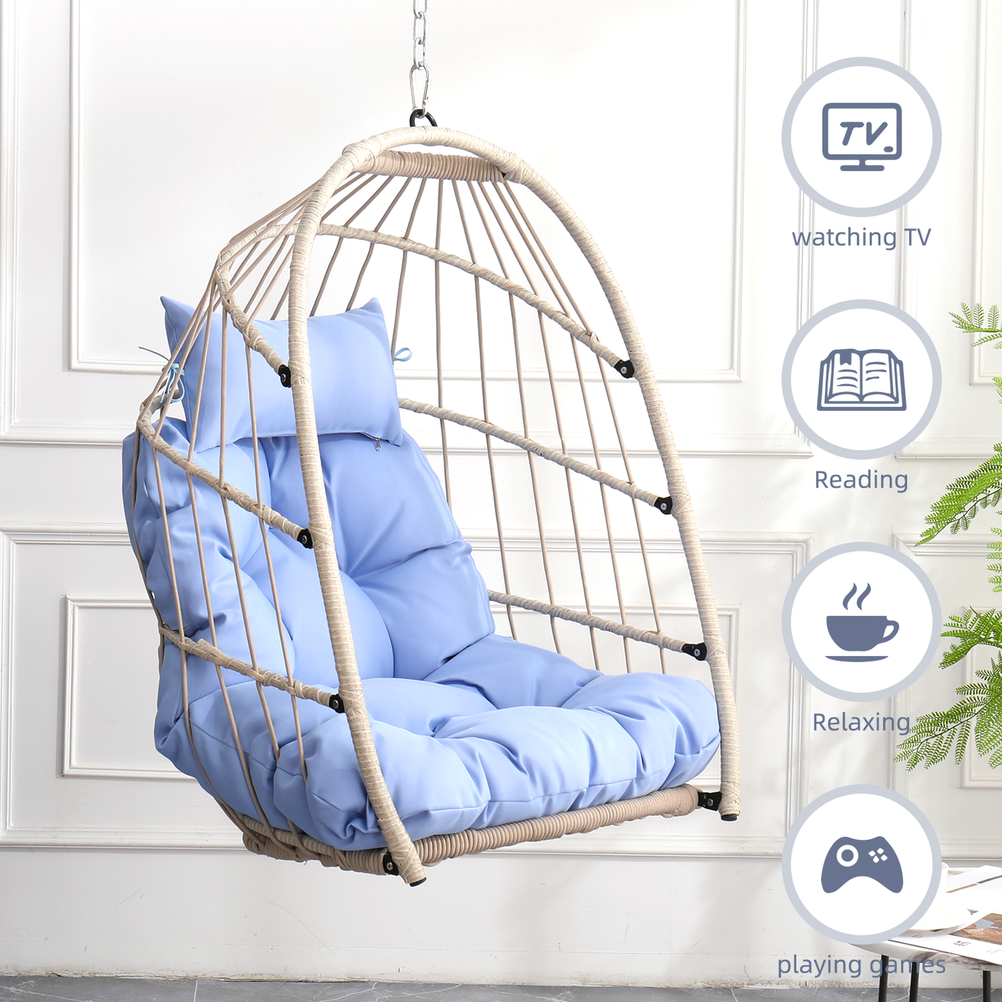 Outdoor garden rattan egg swing chair hanging chair PE hanging chair blue