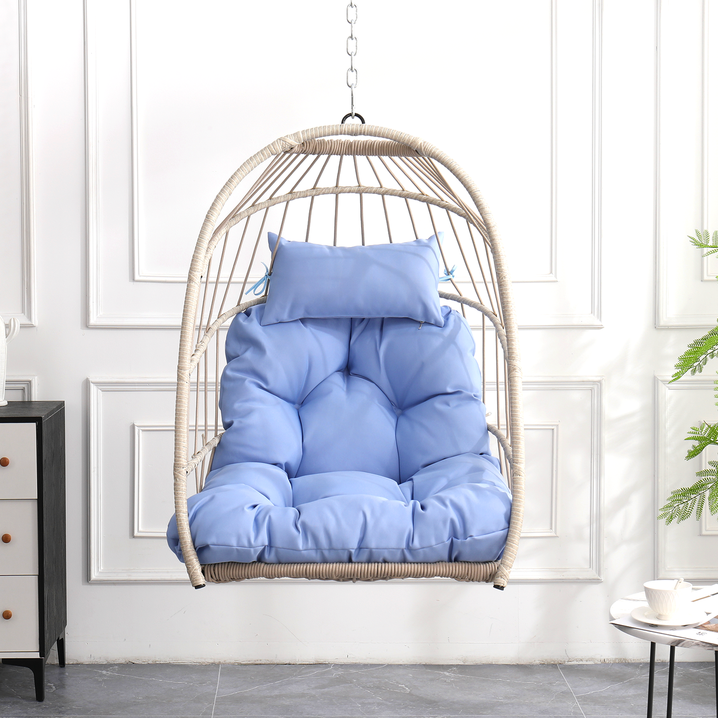 Outdoor garden rattan egg swing chair hanging chair PE hanging chair blue