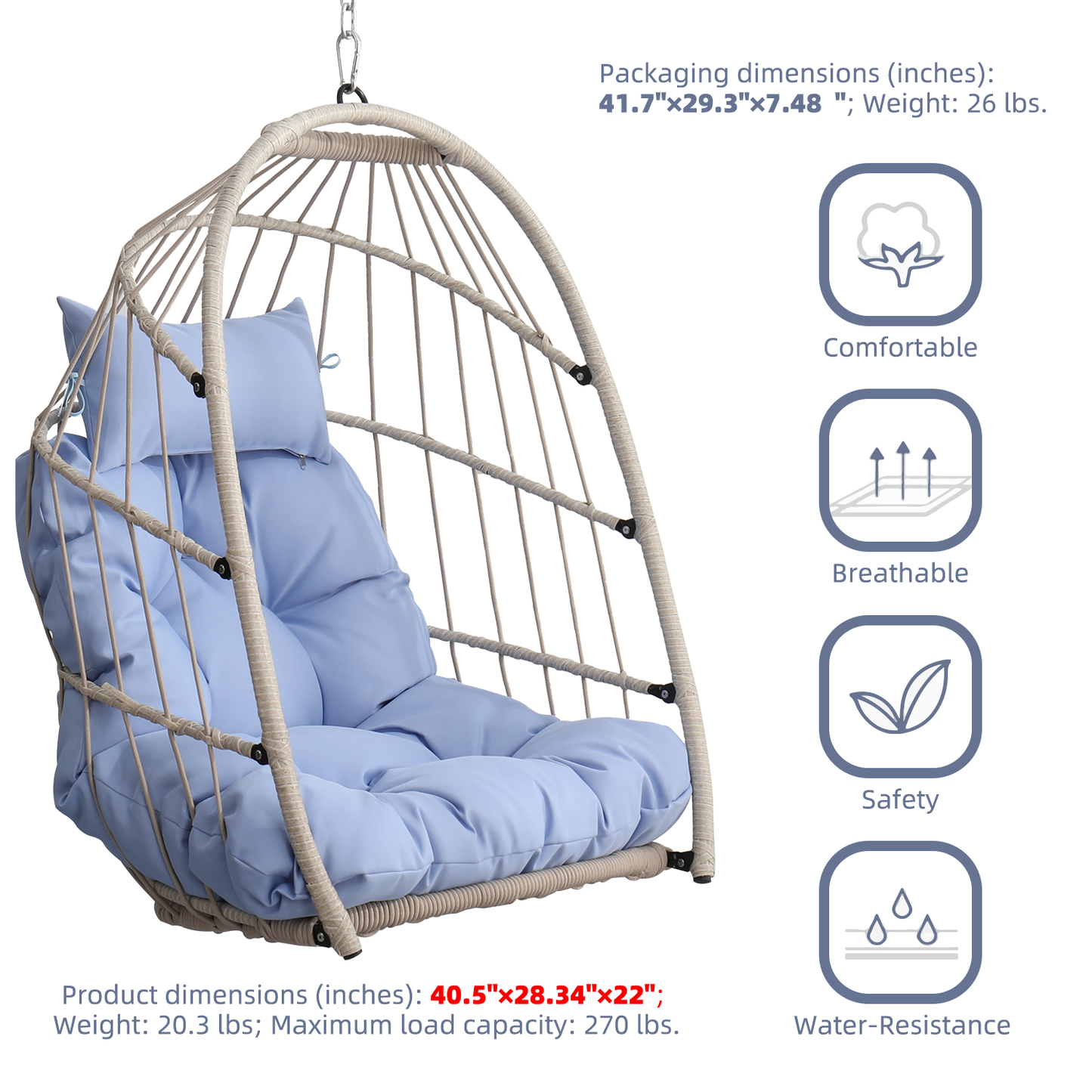 Outdoor garden rattan egg swing chair hanging chair PE hanging chair blue