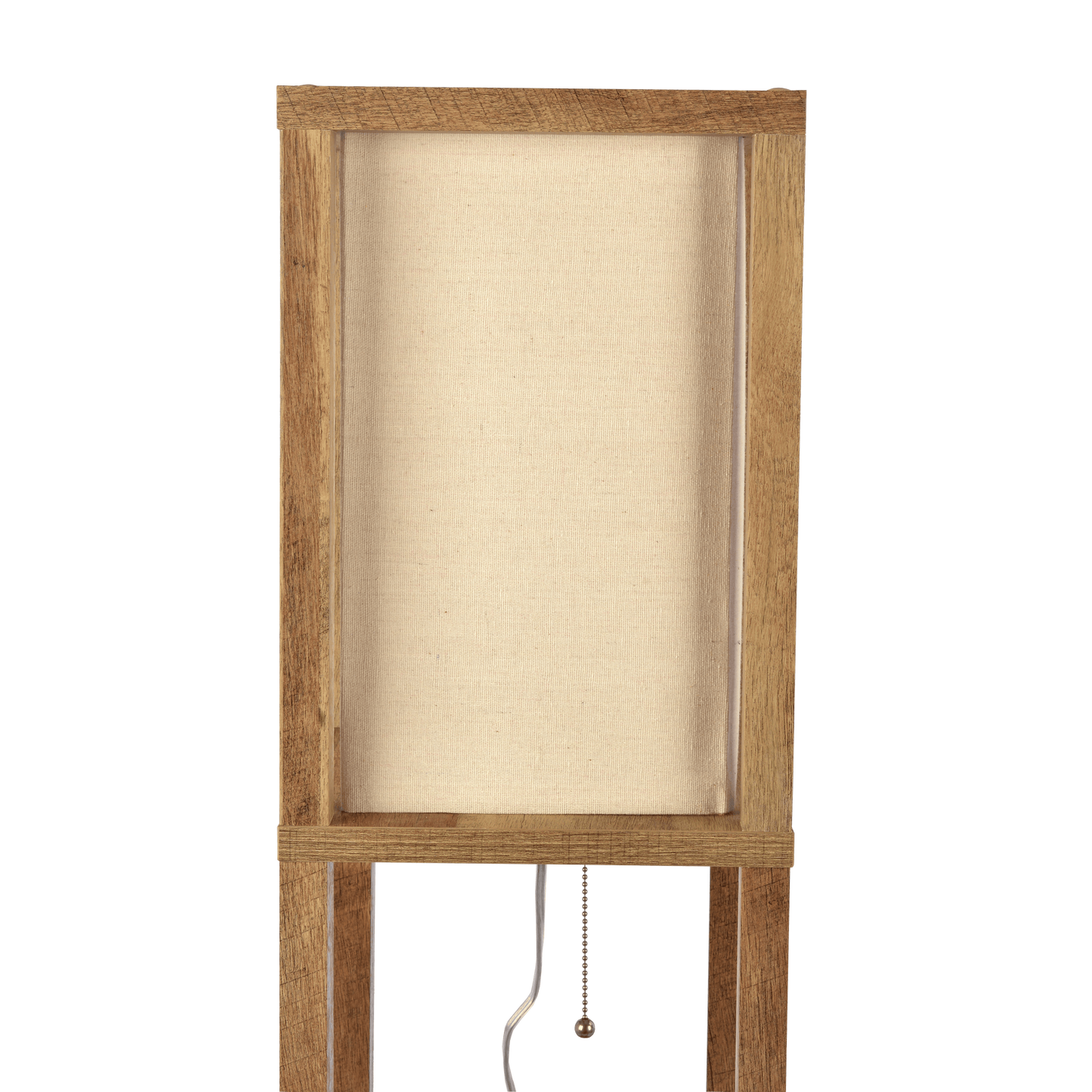 Pinnacle Shelf Floor Lamp For Bedroom/Living Room, Natural Wood with Long Shade