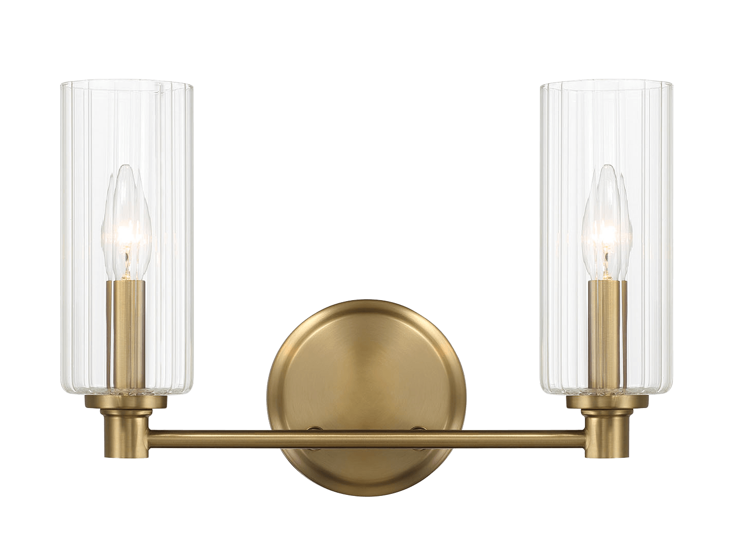 Regal Double Light Vanity With Clear Ribbed Glass - Satin Brass