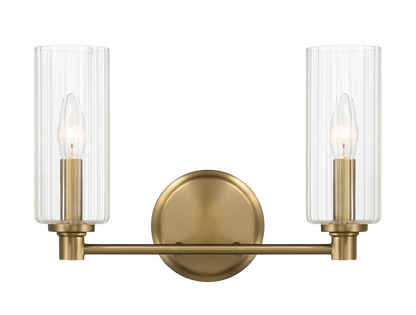 Regal Double Light Vanity With Clear Ribbed Glass - Satin Brass