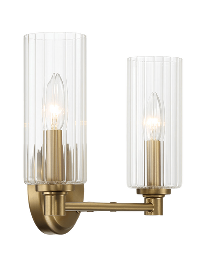 Regal Double Light Vanity With Clear Ribbed Glass - Satin Brass