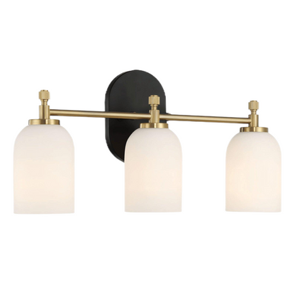 Meadows Three Lights Vanity Brushed Gold Bathroom Wall Light with White Frosted Glass 20.5"W × 10.125"H × 5.5"E