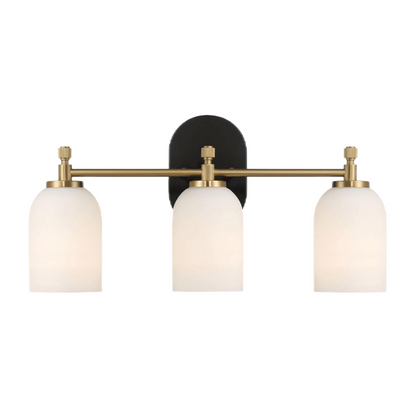 Meadows Three Lights Vanity Brushed Gold Bathroom Wall Light with White Frosted Glass 20.5"W × 10.125"H × 5.5"E
