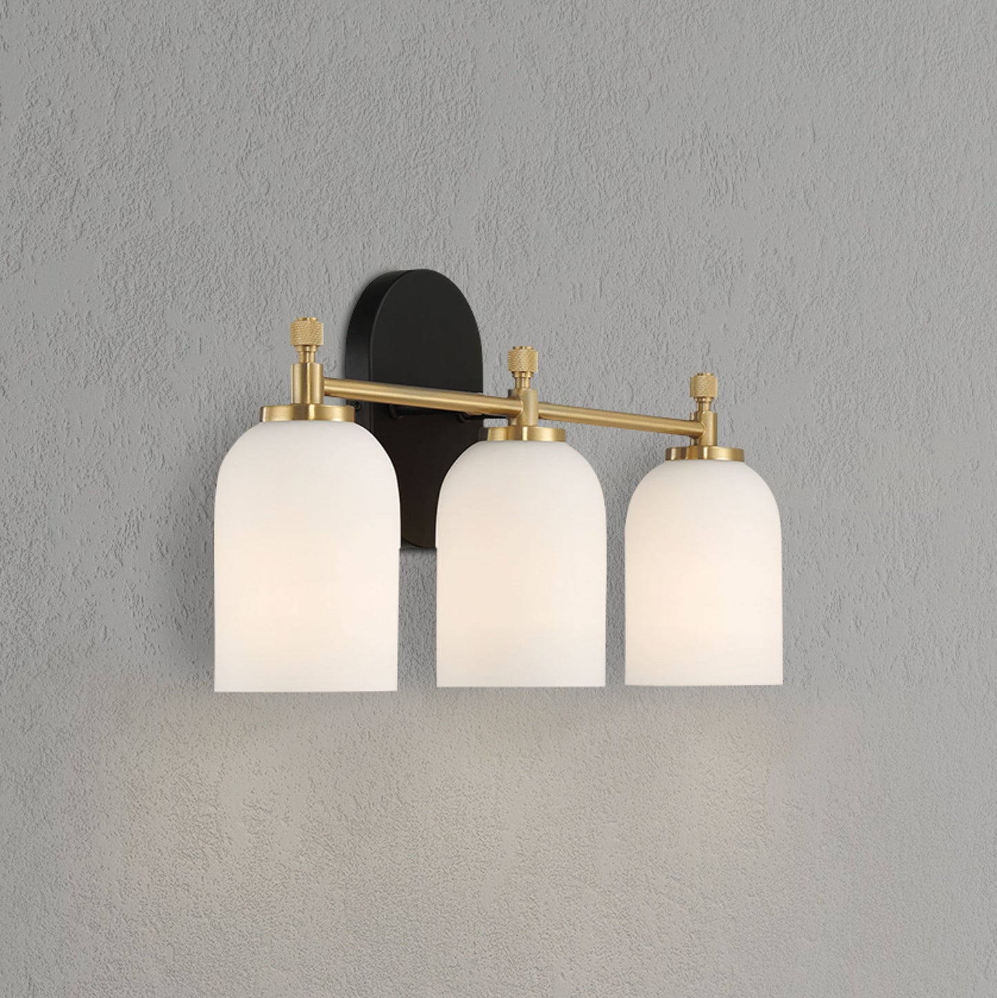 Meadows Three Lights Vanity Brushed Gold Bathroom Wall Light with White Frosted Glass 20.5"W × 10.125"H × 5.5"E