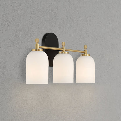 Meadows Three Lights Vanity Brushed Gold Bathroom Wall Light with White Frosted Glass 20.5"W × 10.125"H × 5.5"E