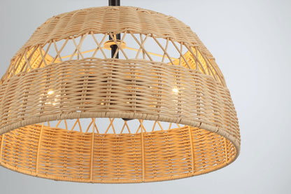 Twinkle Double Lights Semi Flush with Rattan Shade Black Metal Finish for Farmhouse Style Decor 12.6"H x 15"W x 15"D
