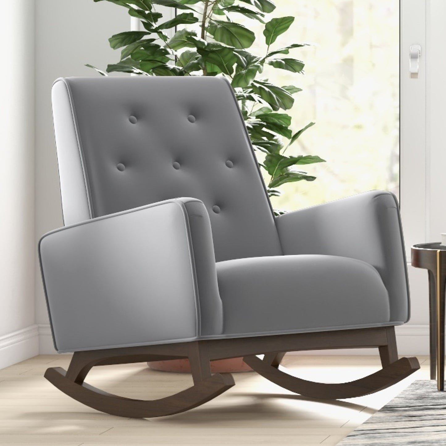 Premium Demetrius Light Grey Fabric Solid Wood Rocking Chair for Living Room and Nursery 36.6"H x 27.5"W x 39"D or Living Room Bedroom Reading