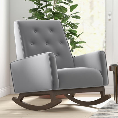 Premium Demetrius Light Grey Fabric Solid Wood Rocking Chair for Living Room and Nursery 36.6"H x 27.5"W x 39"D or Living Room Bedroom Reading