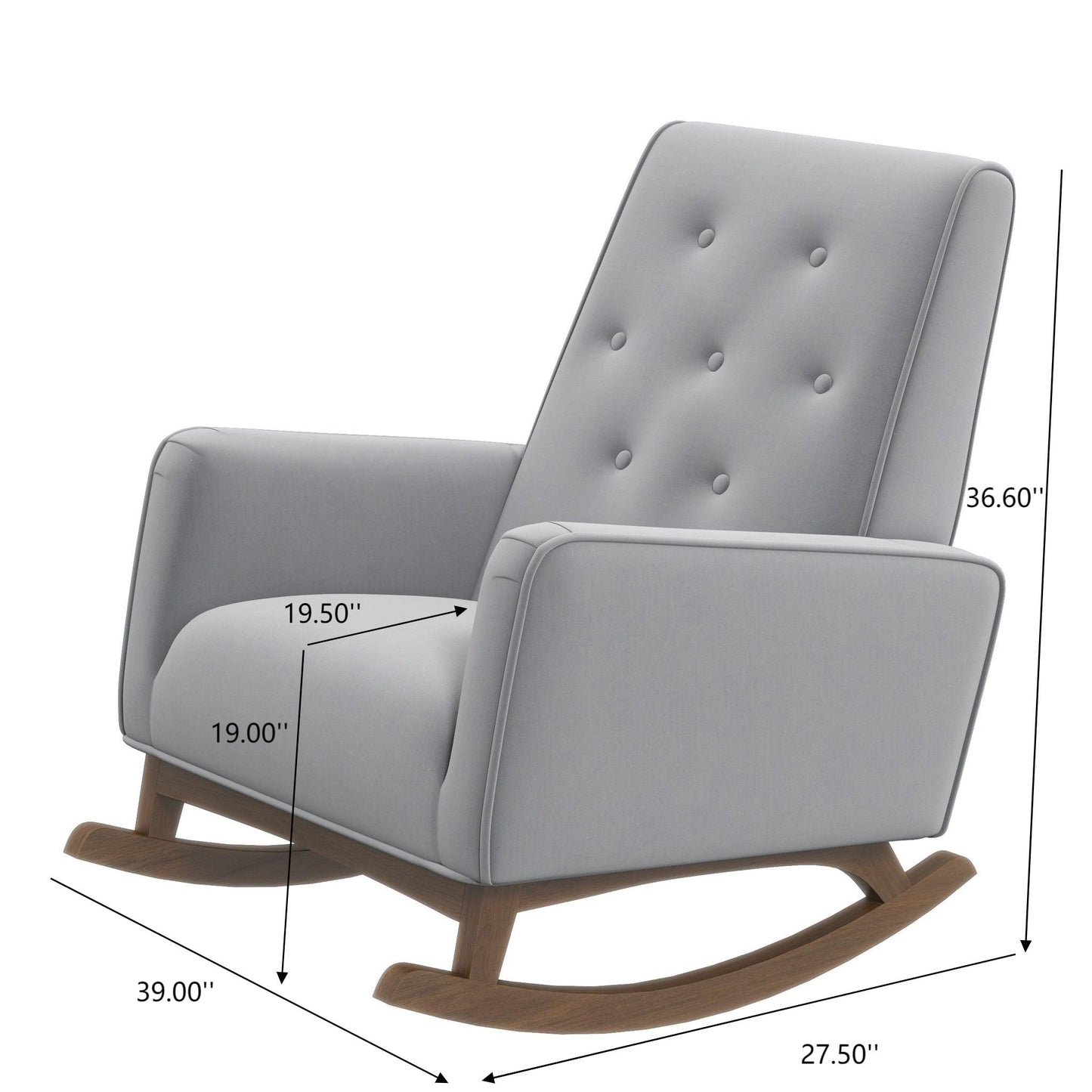 Premium Demetrius Light Grey Fabric Solid Wood Rocking Chair for Living Room and Nursery 36.6"H x 27.5"W x 39"D or Living Room Bedroom Reading