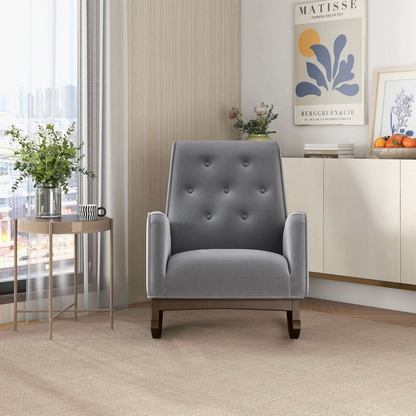 Premium Demetrius Light Grey Fabric Solid Wood Rocking Chair for Living Room and Nursery 36.6"H x 27.5"W x 39"D or Living Room Bedroom Reading