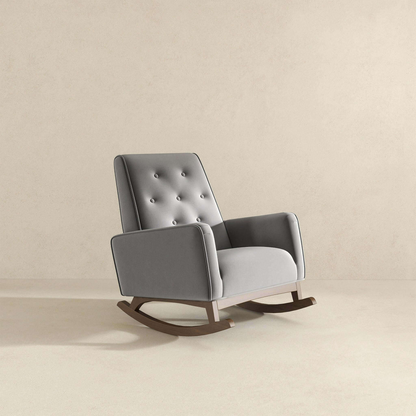 Premium Demetrius Light Grey Fabric Solid Wood Rocking Chair for Living Room and Nursery 36.6"H x 27.5"W x 39"D or Living Room Bedroom Reading